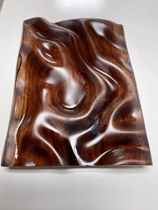3D Wave Wall Art Carving on Live Edge Walnut Wood